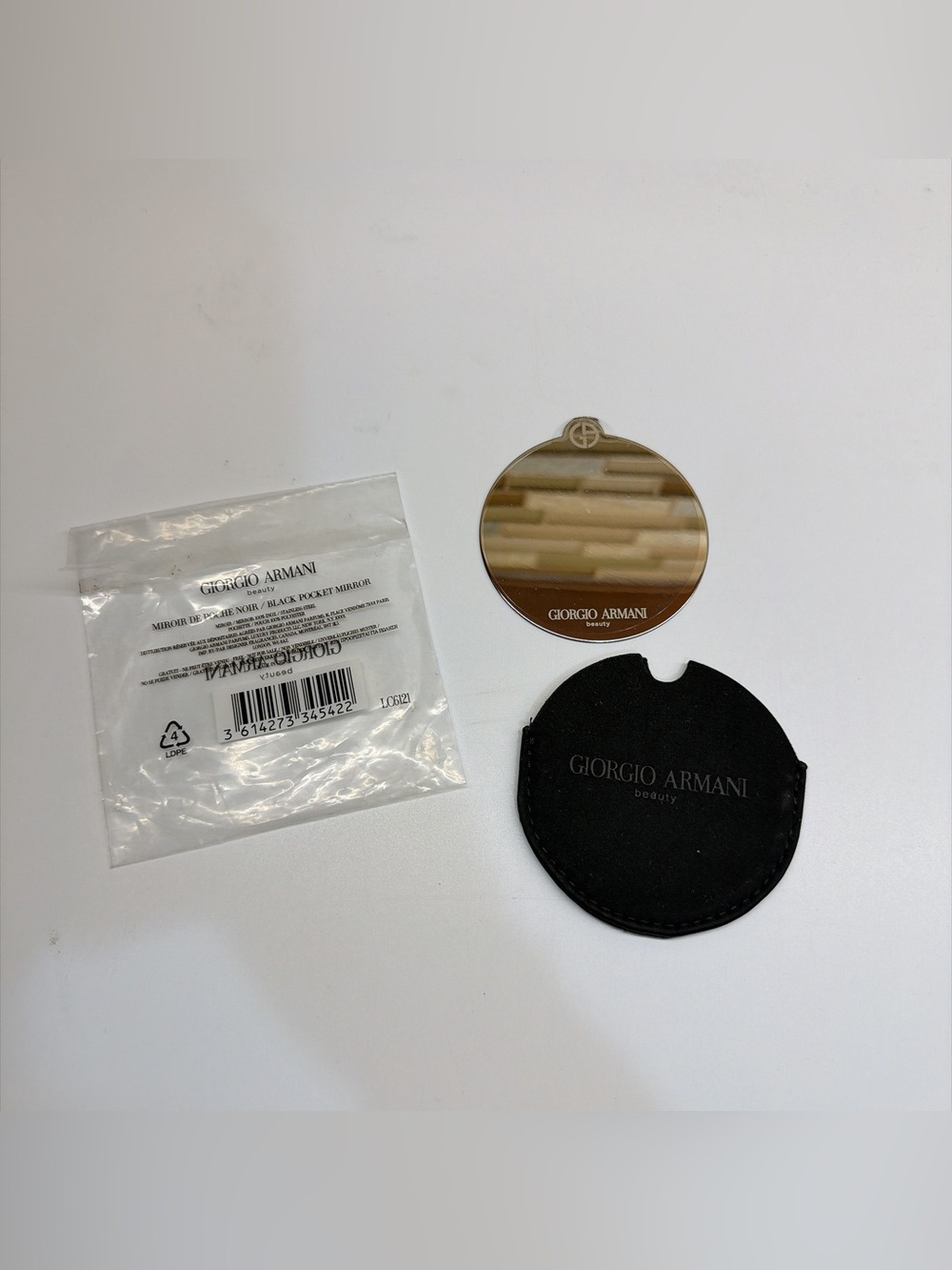 NIB Giorgio Armani Beauty Black Pocket Compact Mirror with Pouch